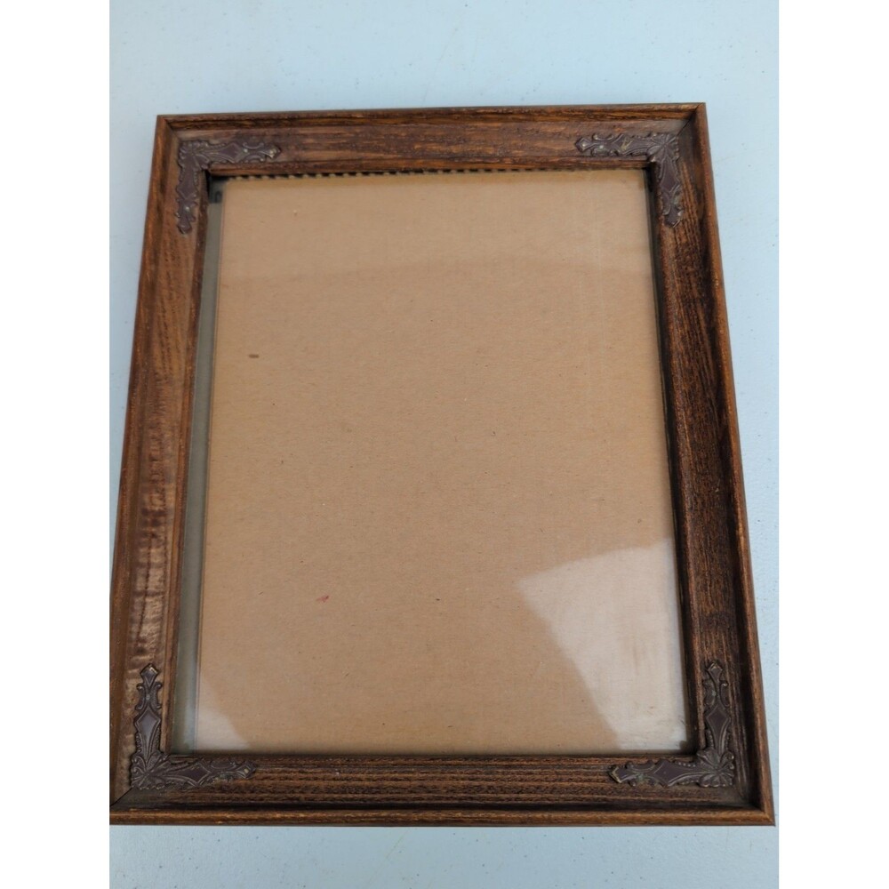 VTG  BEVELED SOLID Wood Picture Frame With Metal Accents  for 8x10
